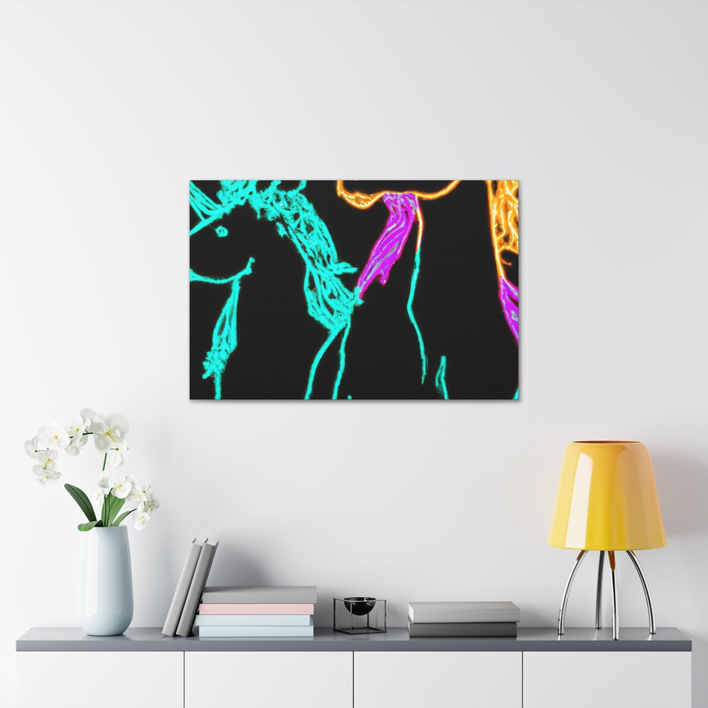 "Neon Splendour of Unicorns" NEON Unicorns Art Canvas