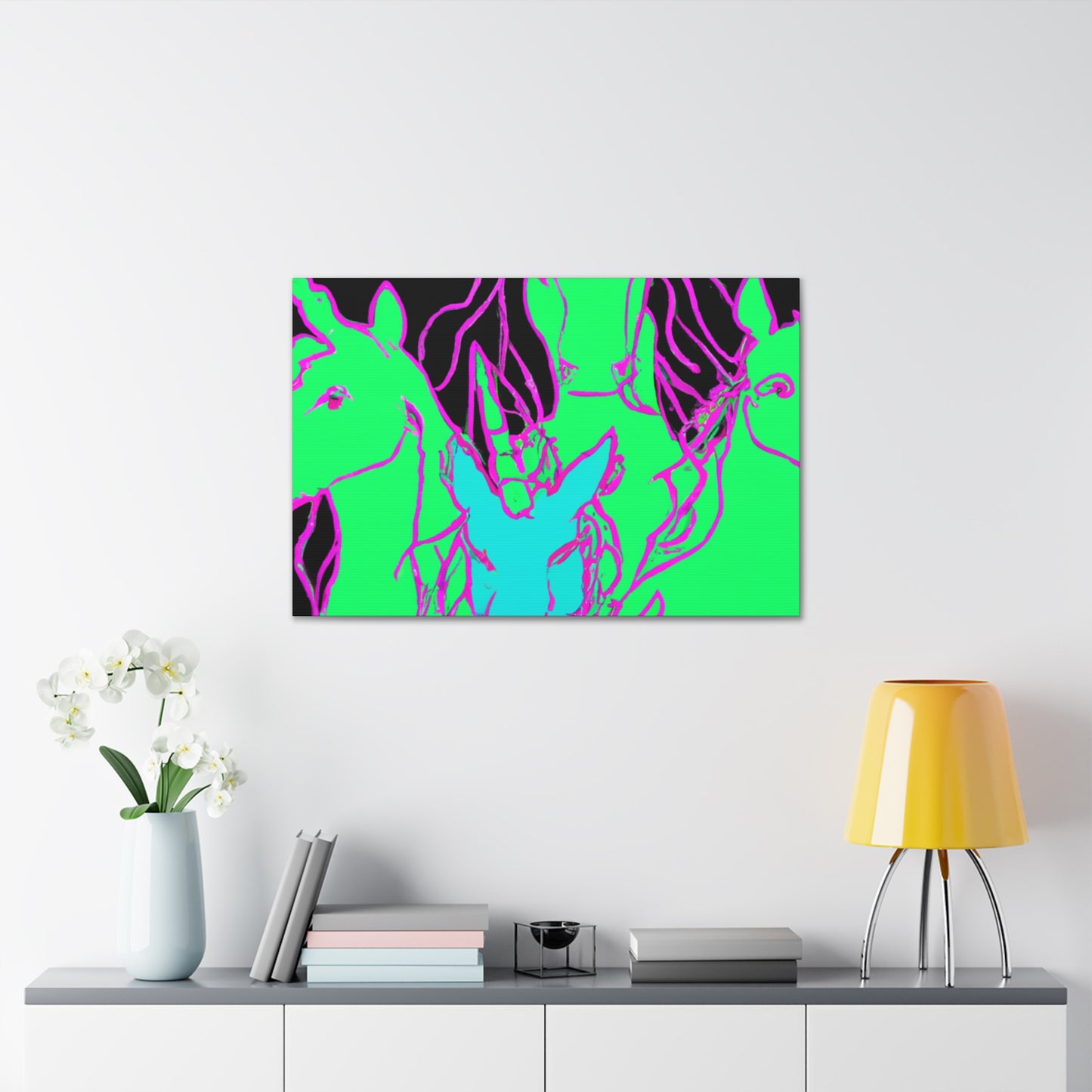 "Fantasy of Neon Lights" NEON Unicorns Art Canvas