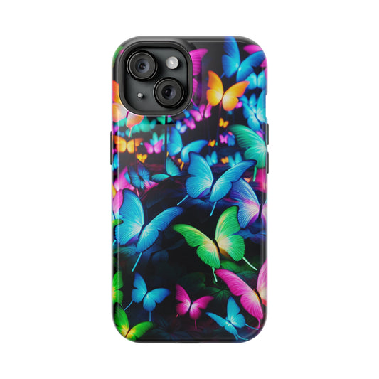 "Neon Butterfly Luridrainbow". Neon Butterflies Premium Art Magsafe Magnet Tough IPhone 13 14 15 Pro Plus Max and Mini in Matte and Glossy Phone cases
