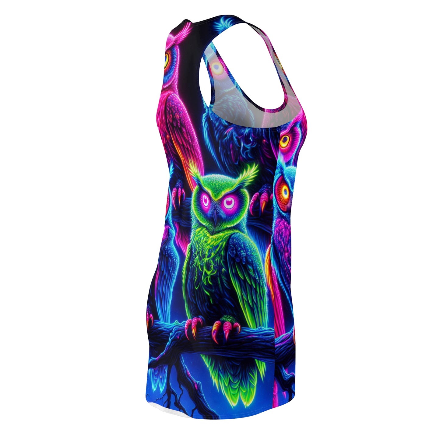 "Fantasia of the Forest - Neon Owls" Neon Owls Racerback Dress