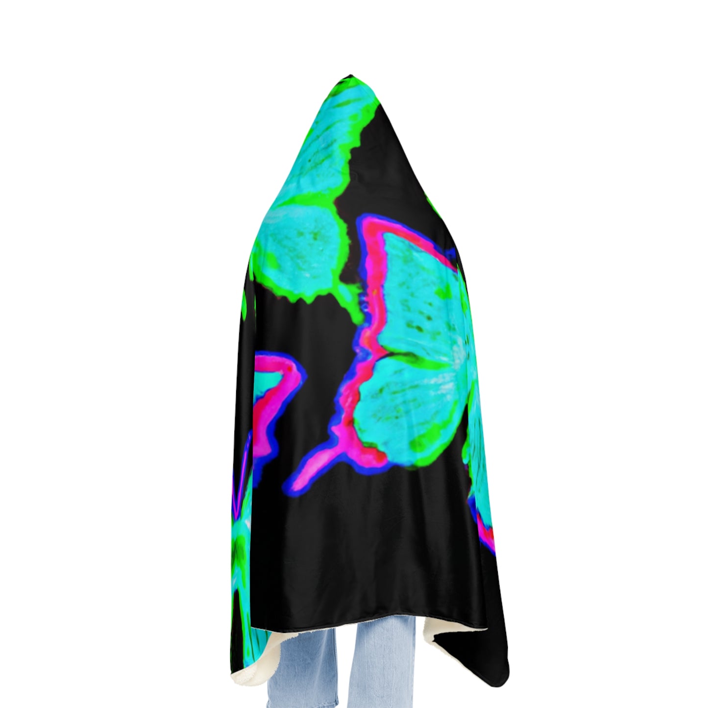 "Aurora's Splendor" - NEON Butterflies Art Hooded Snuggle Blanket
