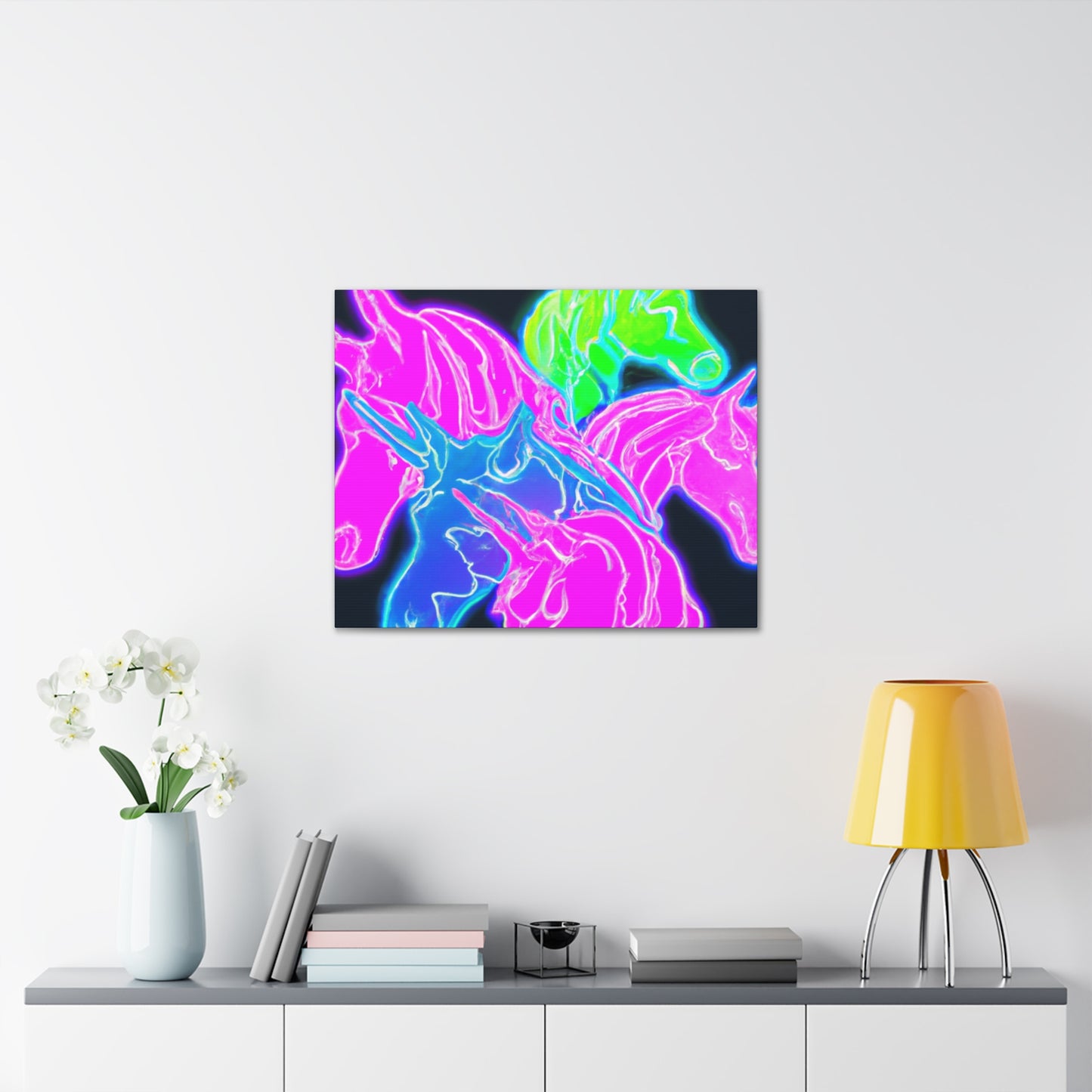 Neon Flurry Unicorns. NEON Unicorns Art Canvas