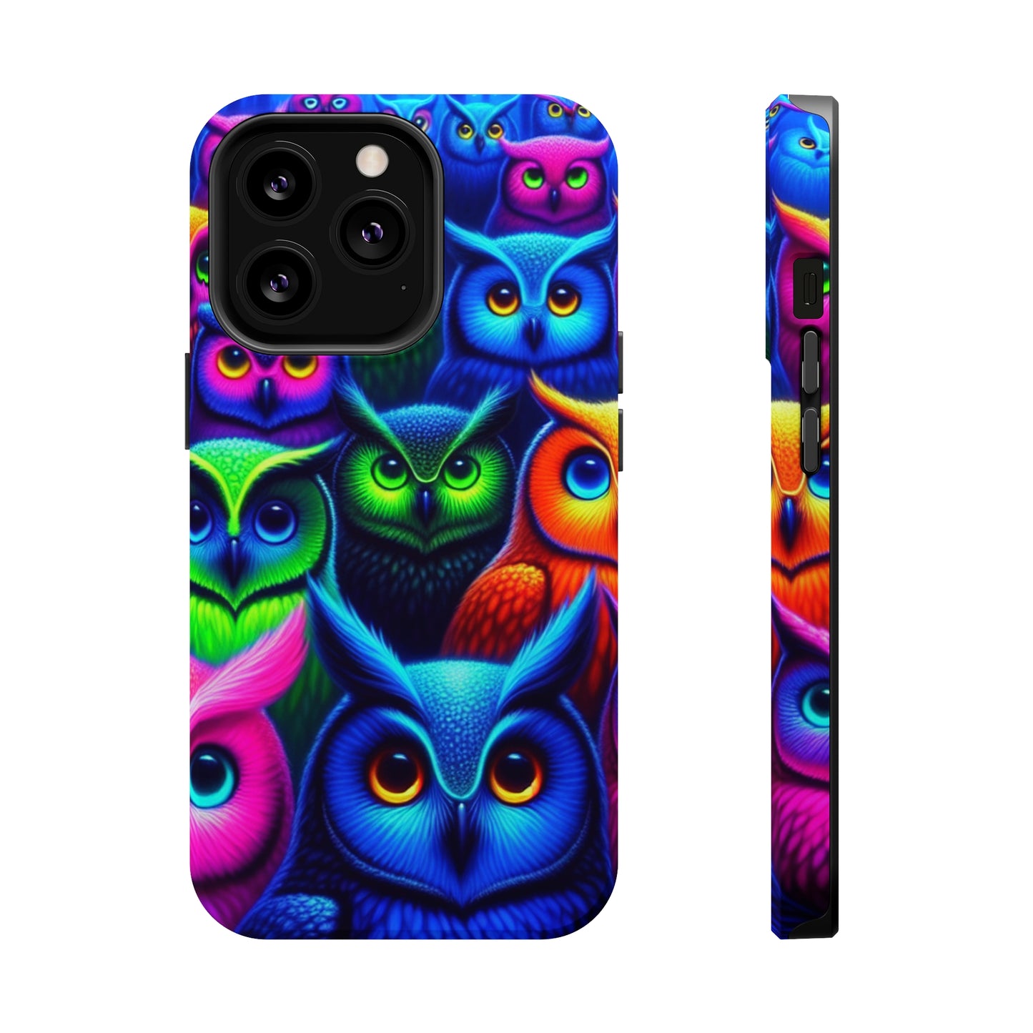 Neon Owlish Delight. Neon Owls Premium Art Magsafe Magnet Tough IPhone 13 14 15 Pro Plus Max and Mini in Matte and Glossy Phone cases