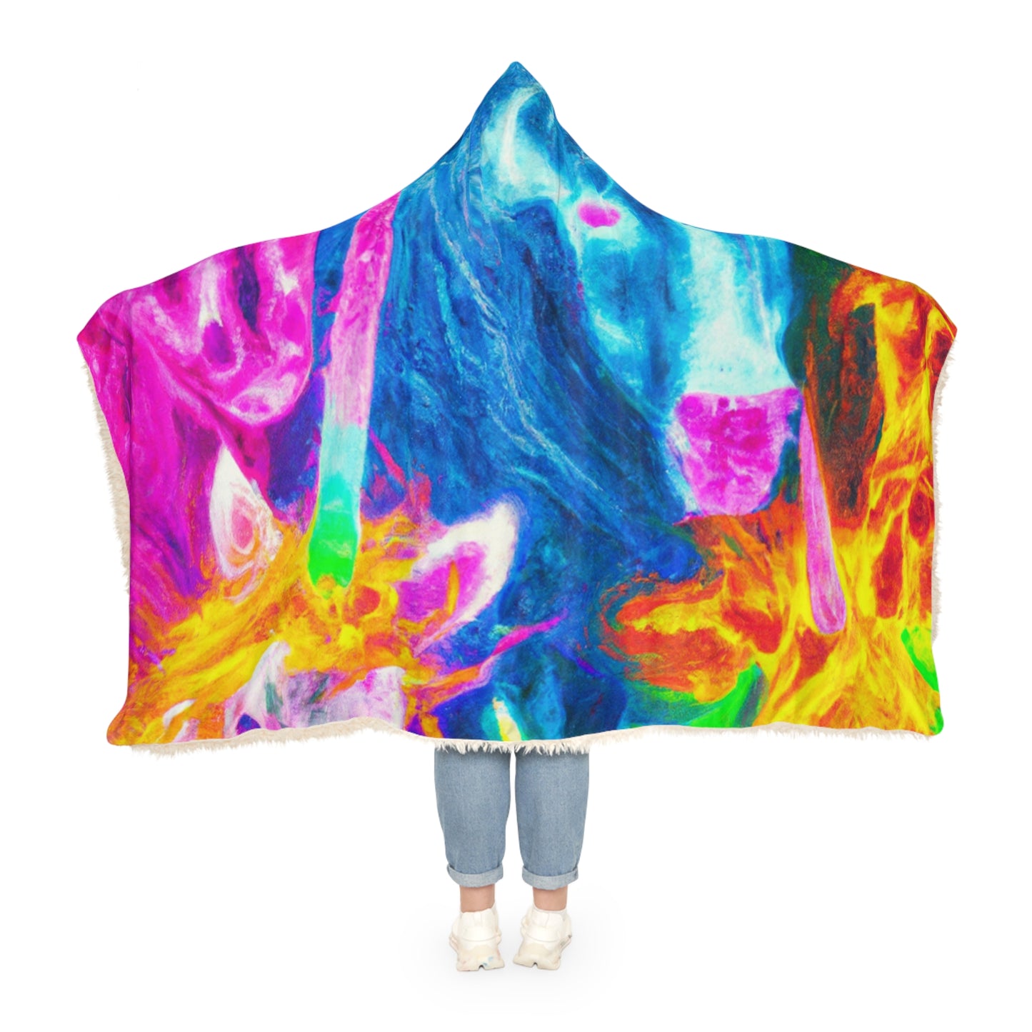 "Neon Unicorn Fantasy" - NEON Unicorns Art Hooded Snuggle Blanket