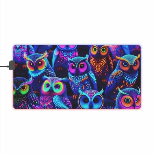 Electric Owl Illumination. NEON Owls Art LED Mousepad