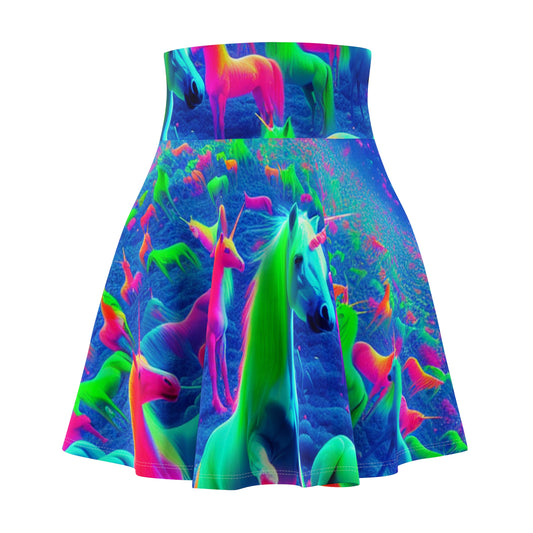 'Neon Fantasia' -NEON Unicorns Woman' Skater Skirt