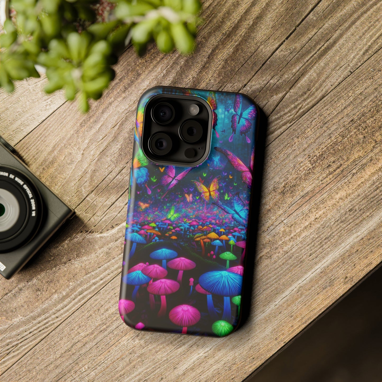 Neon Fruition Neon Butterflies and Mushrooms Premium Art Magsafe Magnet Tough IPhone 13 14 15 Pro Plus Max and Mini in Matte and Glossy Phone cases