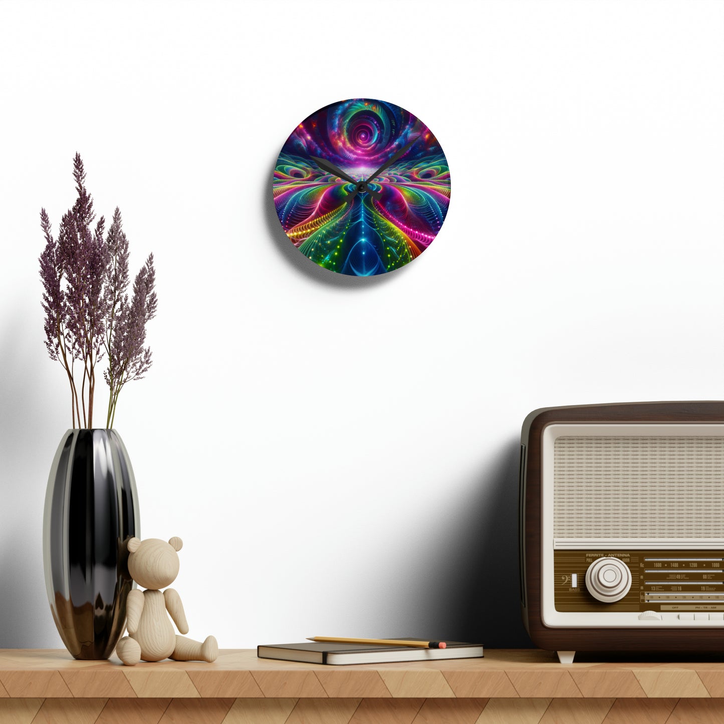 "Viva Vortex" Infinity Patterns Art Acrylic Clock