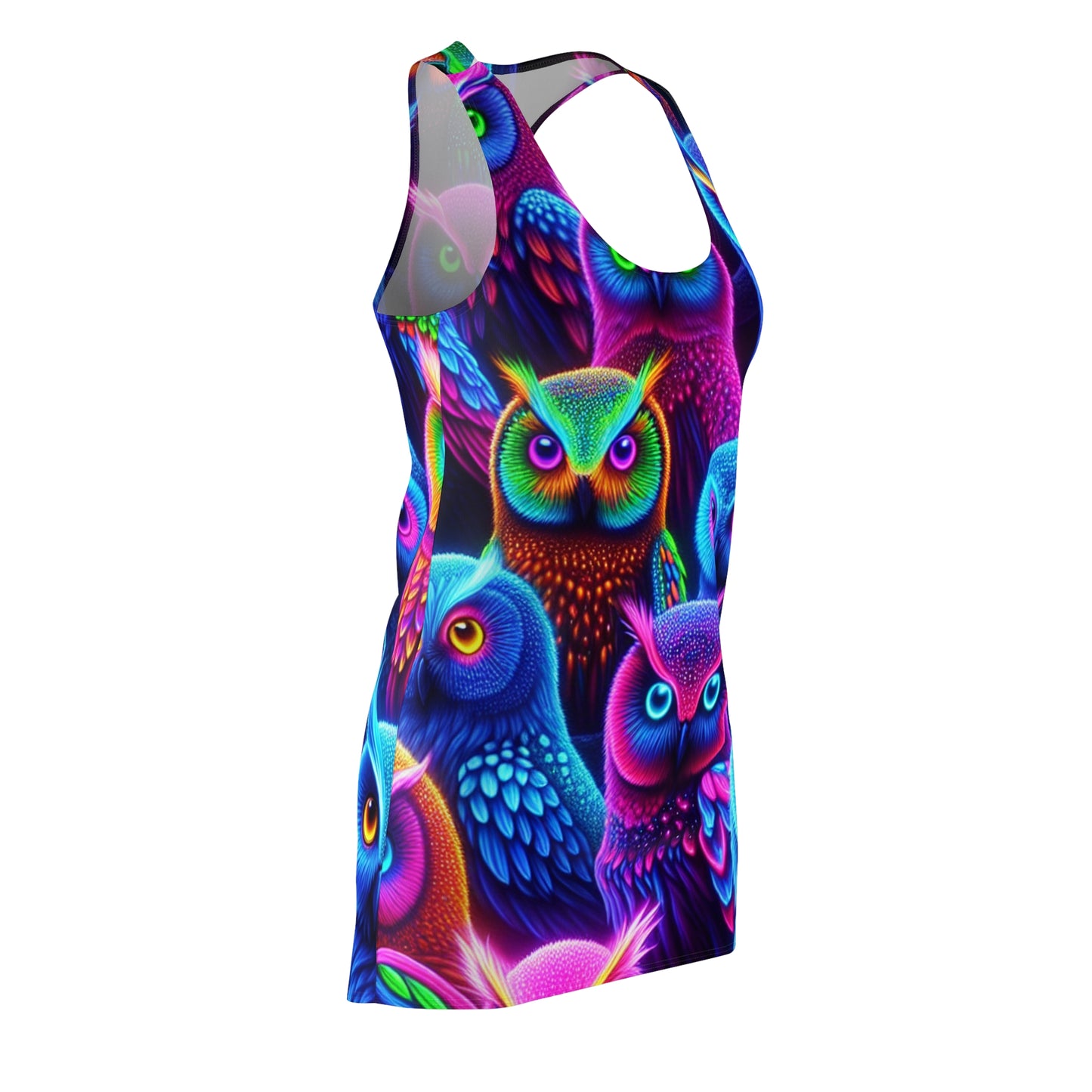 "Cosmic Owl Congregation" Neon Owls Racerback Dress