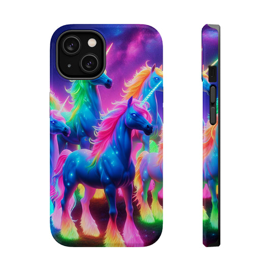 Neon Unicorn Congregation Neon Unicorns Premium Art Magsafe Magnet Tough IPhone 13 14 15 Pro Plus Max and Mini in Matte and Glossy Phone cases