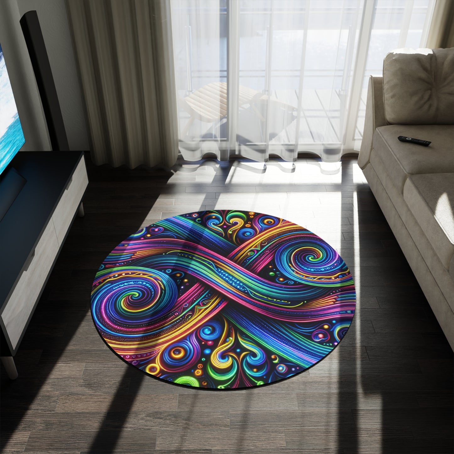 Electric Spectral Hyperverse. Infinity Patterns Round Rug