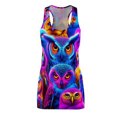 "Owlet Glo'Glow" Neon Owls Racerback Dress