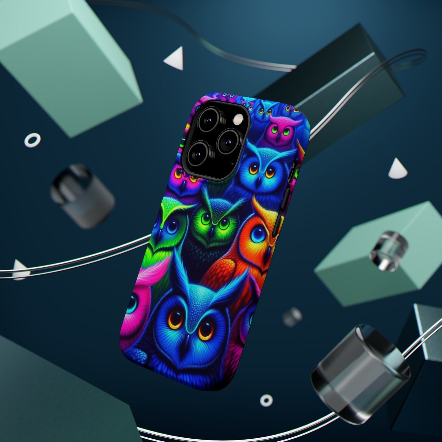 Neon Owlish Delight. Neon Owls Premium Art Magsafe Magnet Tough IPhone 13 14 15 Pro Plus Max and Mini in Matte and Glossy Phone cases