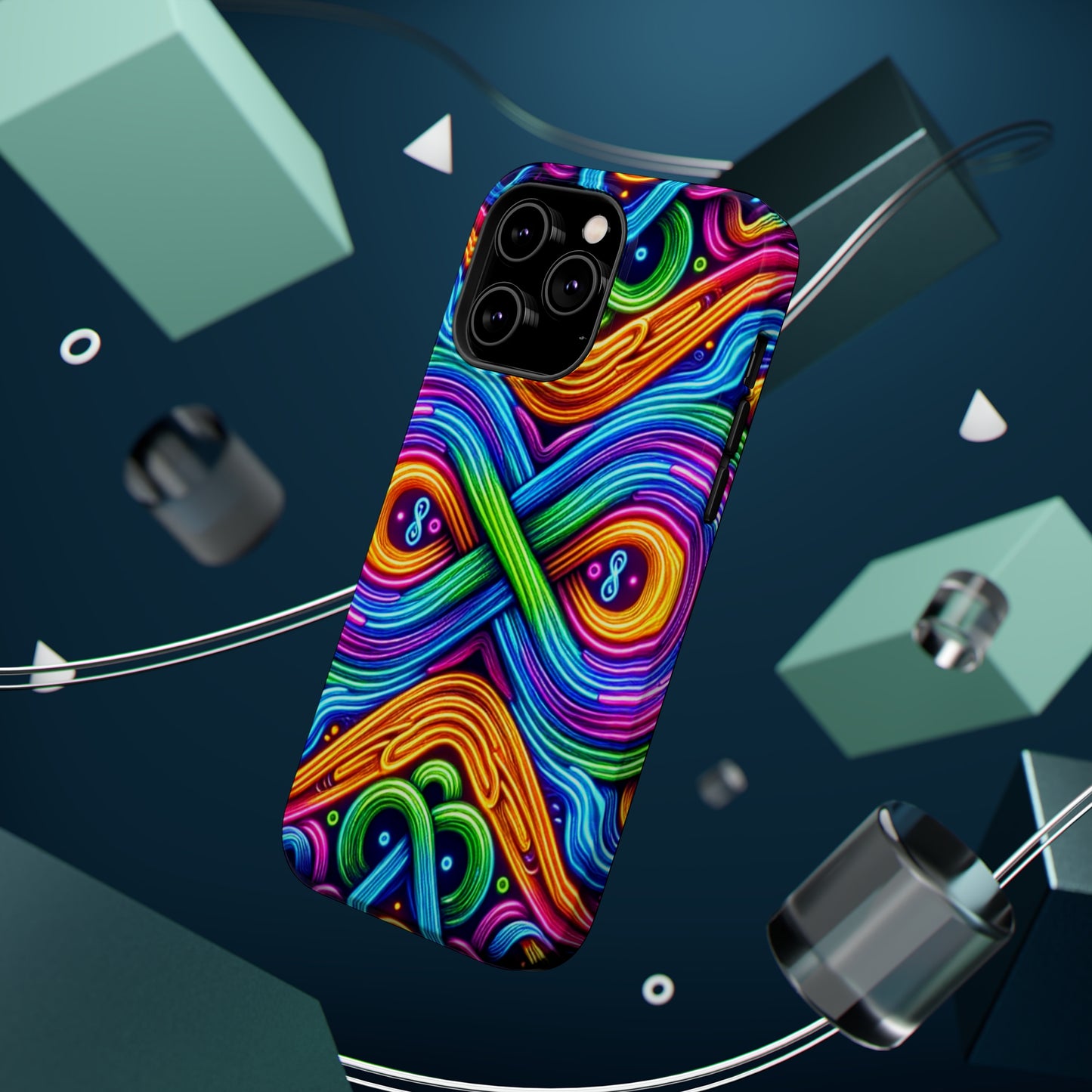 Cosmic Neon Infinity Spectacular. Neon Trippy Infinity Patterns Premium Art Magsafe Magnet Tough IPhone 13 14 15 Pro Plus Max and Mini in Matte and Glossy Phone cases
