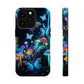 "Neon Dreamscape" Neon Butterflies and Mushrooms Premium Art Magsafe Magnet Tough IPhone 13 14 15 Pro Plus Max and Mini in Matte and Glossy Phone cases