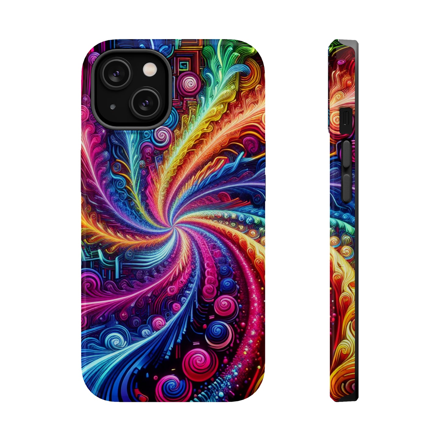 Infinite Neon Ravelry. Neon Trippy Infinity Patterns Premium Art Magsafe Magnet Tough IPhone 13 14 15 Pro Plus Max and Mini in Matte and Glossy Phone cases