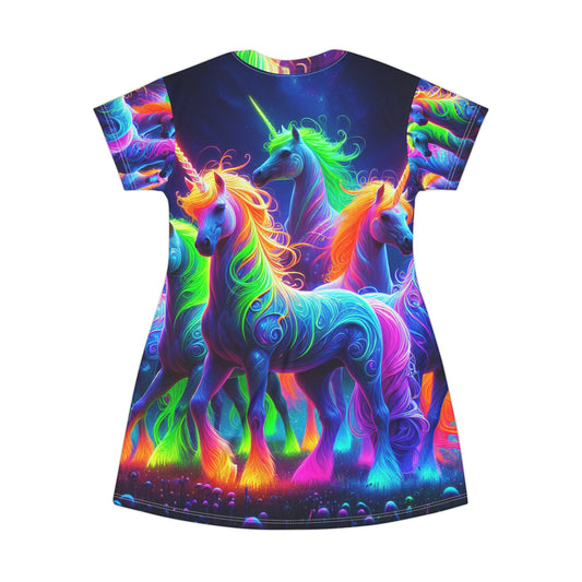 "Neon's Cove of Unicorns" Neon Unicorns Womans T Shirt Dress