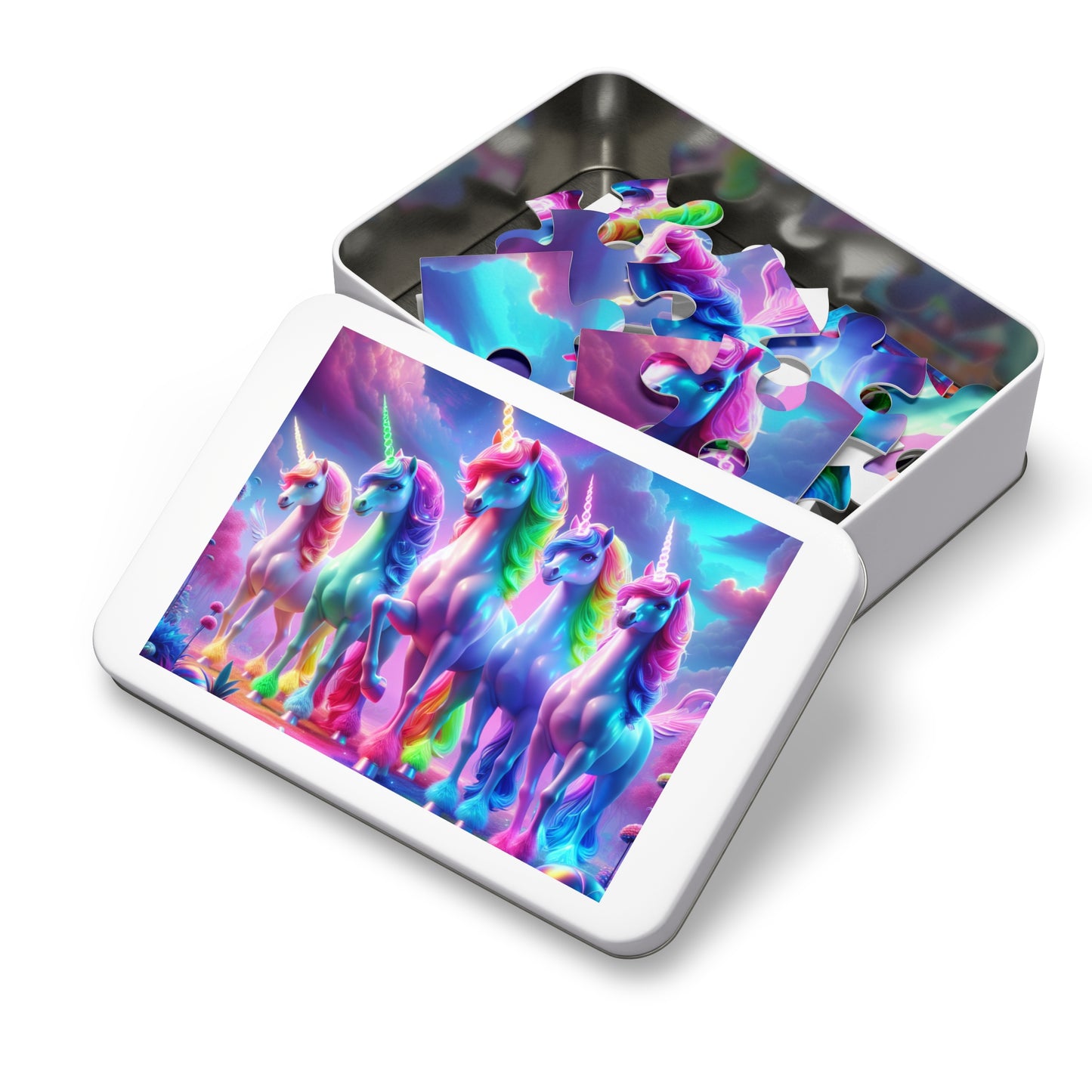 "Neon Herd" - Neon Unicorns Puzzle 30, 110, 252, and 1000 Pieces