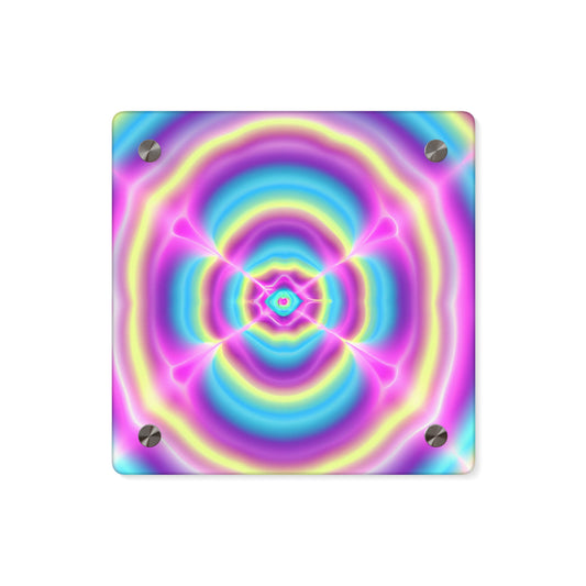 Vivid Vortex of Neon Mysticism. Trippy Infinity Patterns Acrylic Art Panel