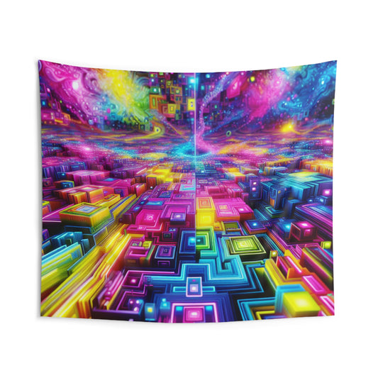 Vivid Trippin' Neon Eternity Mosaic Infinity Patterns Art Tapestry