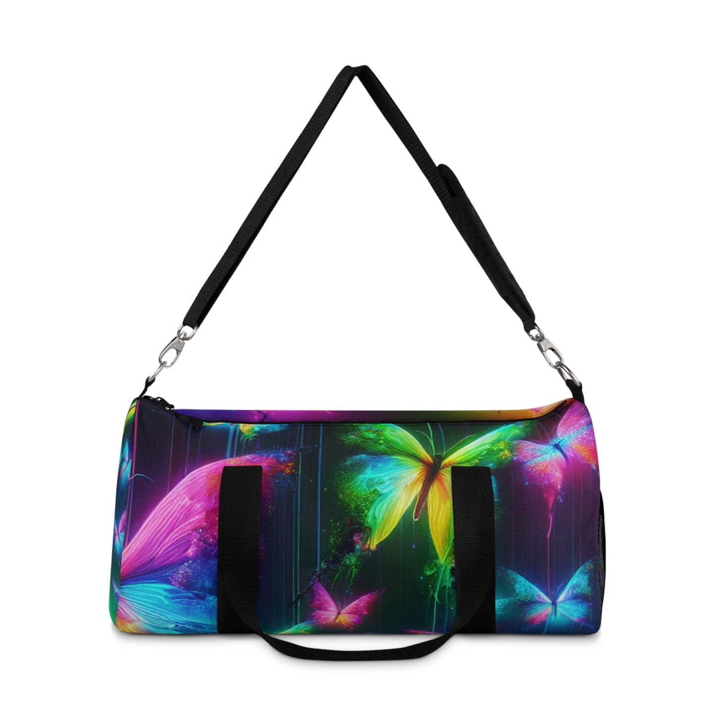 Fantasia in Neon. - Neon Butterflies Duffle Bag