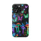 "Neon Burst Wonderland". Neon Butterflies and Mushrooms Premium Art Magsafe Magnet Tough IPhone 13 14 15 Pro Plus Max and Mini in Matte and Glossy Phone cases