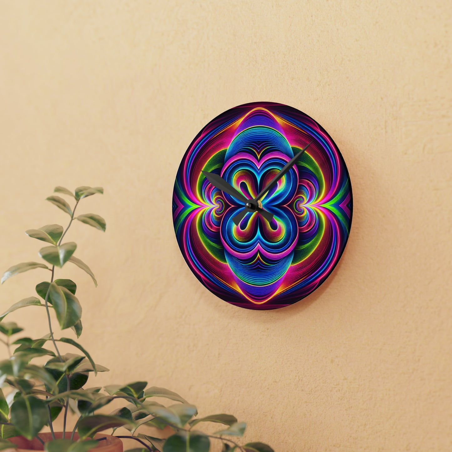 Infinite Neon Vortex. Infinity Patterns Art Acrylic Clock