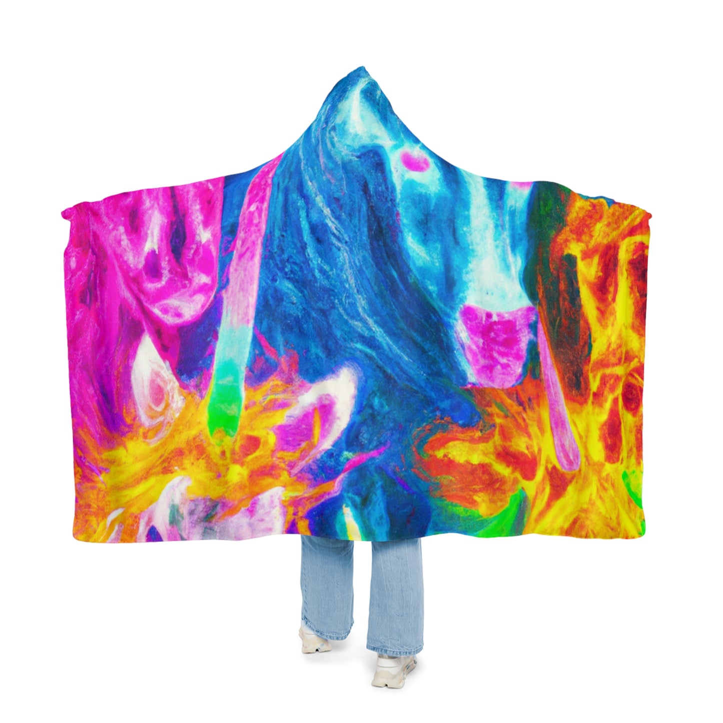 "Neon Unicorn Fantasy" - NEON Unicorns Art Hooded Snuggle Blanket