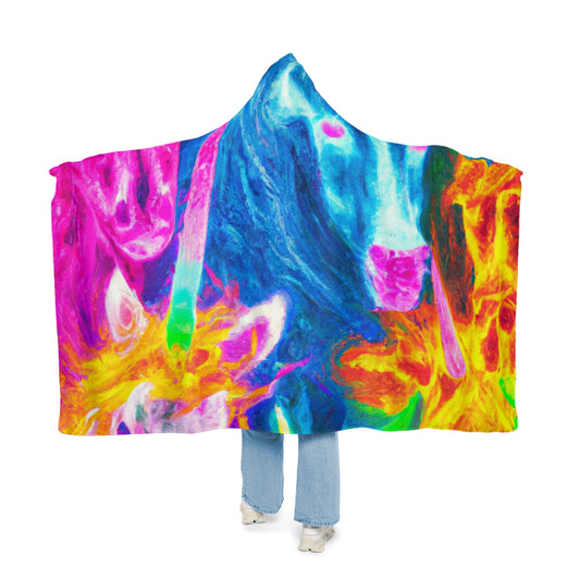 "Neon Unicorn Fantasy" - NEON Unicorns Art Hooded Snuggle Blanket