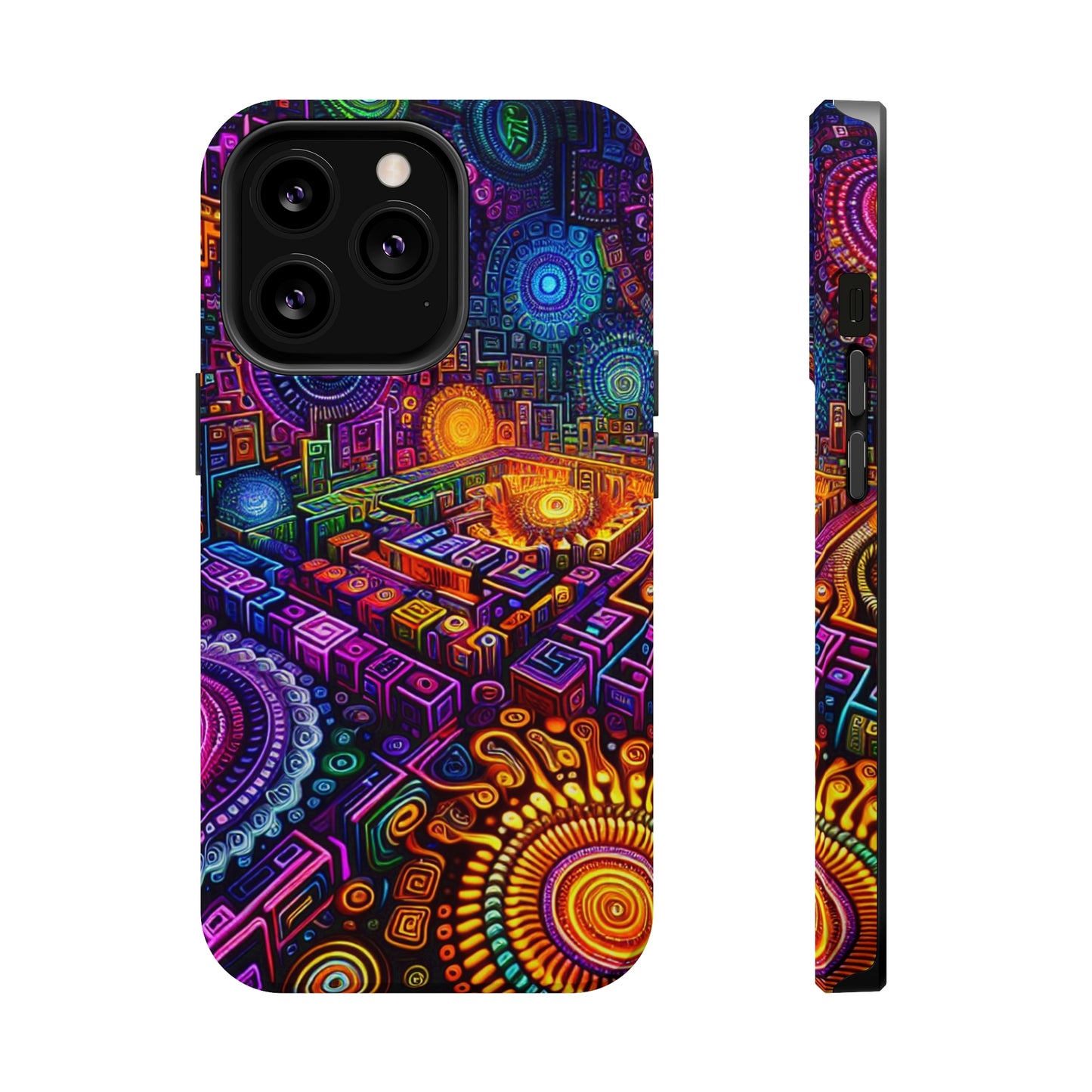 Vivid Voyage of Infinity Neon Splendor. Neon Trippy Infinity Patterns Premium Art Magsafe Magnet Tough IPhone 13 14 15 Pro Plus Max and Mini in Matte and Glossy Phone cases