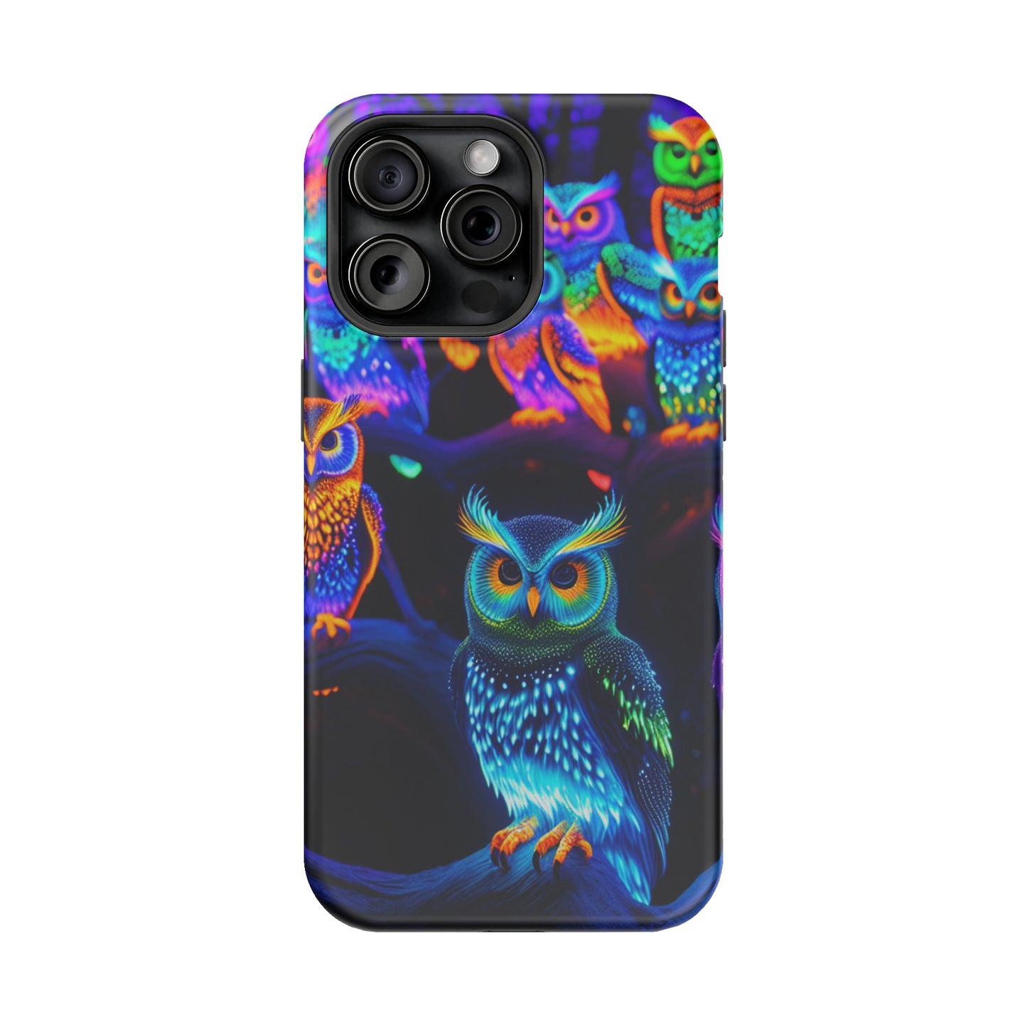 Glowing Neon Clan. Neon Owls Premium Art Magsafe Magnet Tough IPhone 13 14 15 Pro Plus Max and Mini in Matte and Glossy Phone cases