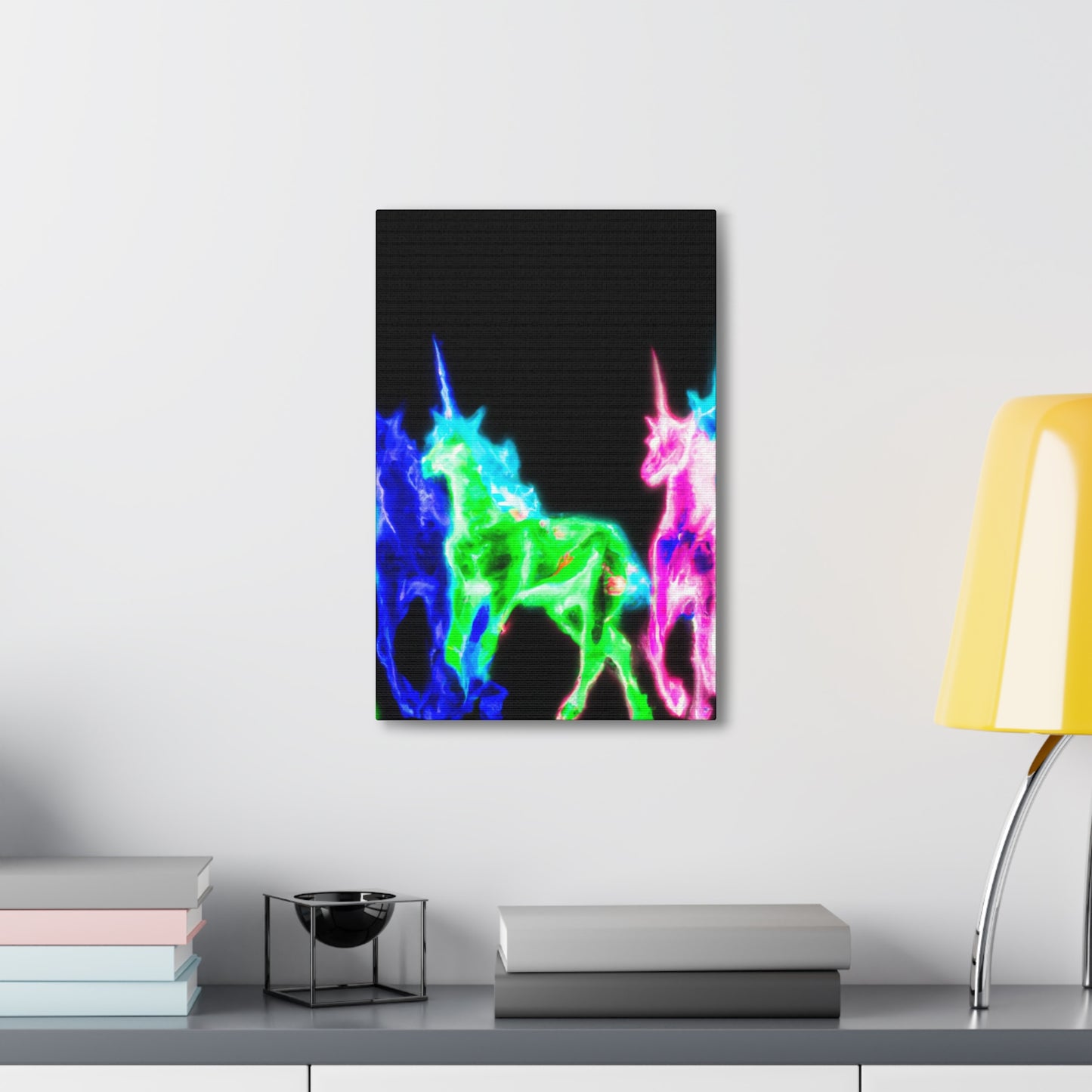 Enchanted Neon Dreamscape NEON Unicorns Art Canvas