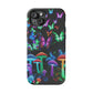 "Neon Burst Wonderland". Neon Butterflies and Mushrooms Premium Art Magsafe Magnet Tough IPhone 13 14 15 Pro Plus Max and Mini in Matte and Glossy Phone cases