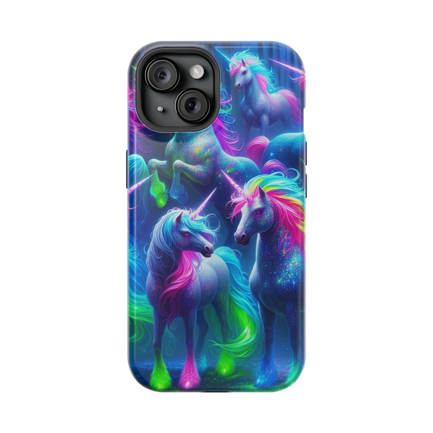 Vivid Dreamscape of Neon Unicorns Neon Unicorns Premium Art Magsafe Magnet Tough IPhone 13 14 15 Pro Plus Max and Mini in Matte and Glossy Phone cases