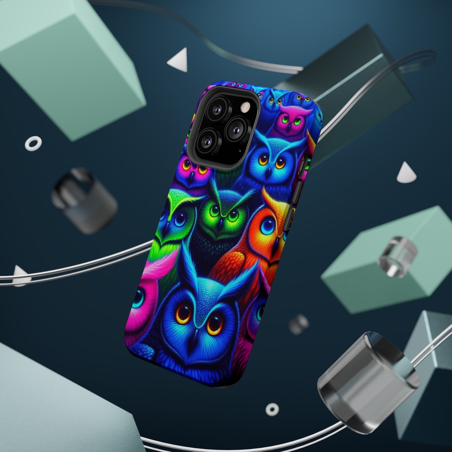 Neon Owlish Delight. Neon Owls Premium Art Magsafe Magnet Tough IPhone 13 14 15 Pro Plus Max and Mini in Matte and Glossy Phone cases