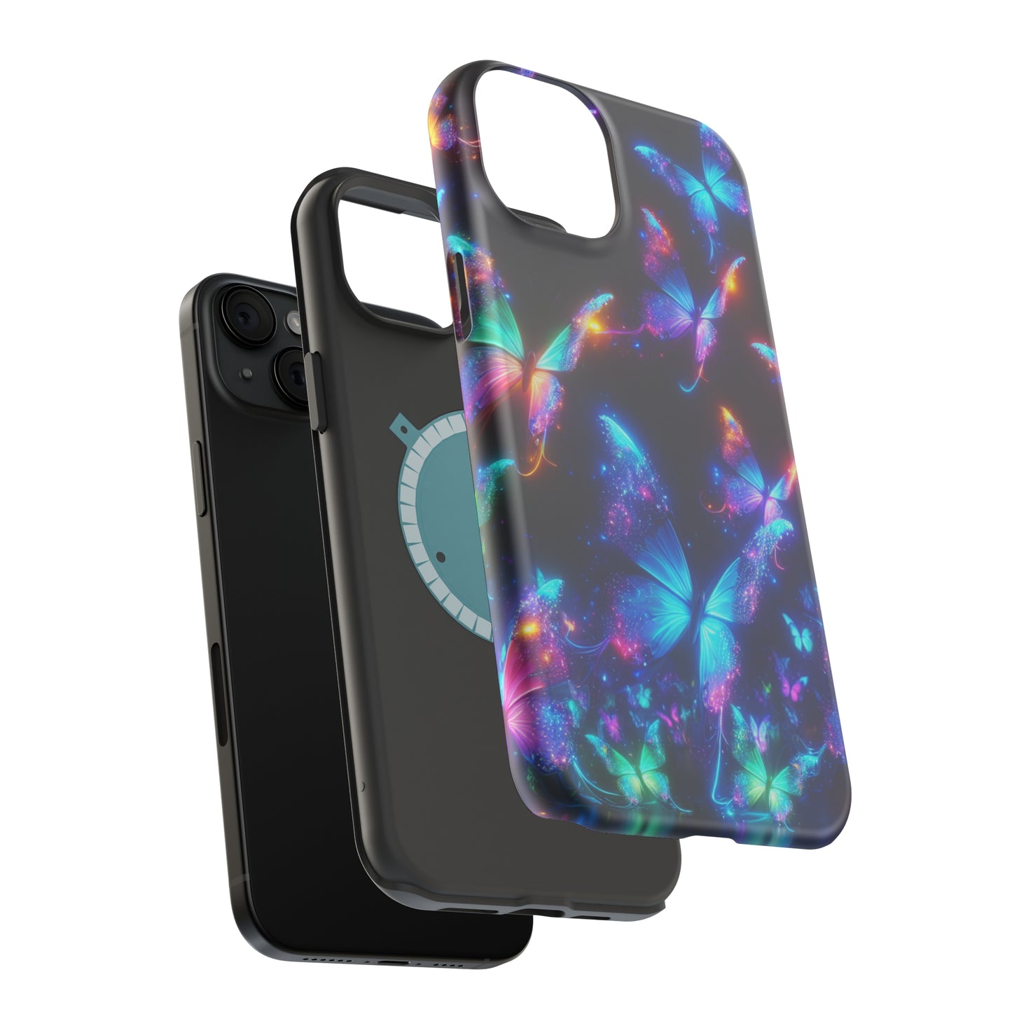 "Electrically Vivid Reverie" Neon Butterflies Premium Art Magsafe Magnet Tough IPhone 13 14 15 Pro Plus Max and Mini in Matte and Glossy Phone cases