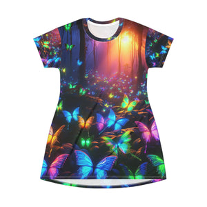 "Neon Clustered Flutter" Neon Butterflies Womans T Shirt Dress