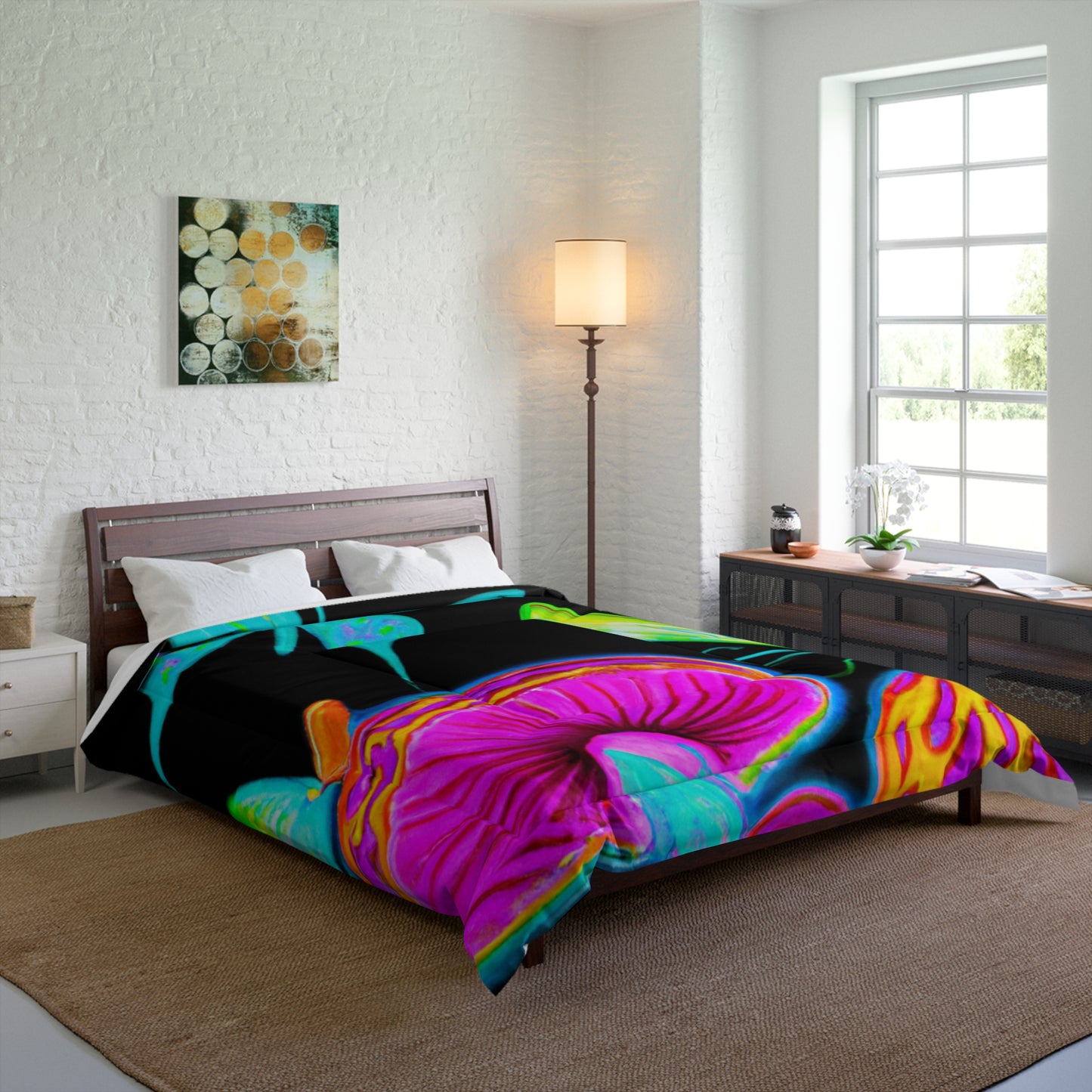 Neon Splendor of Butterflies and Fungi Butterflies & Mushrooms Comforter Blanket