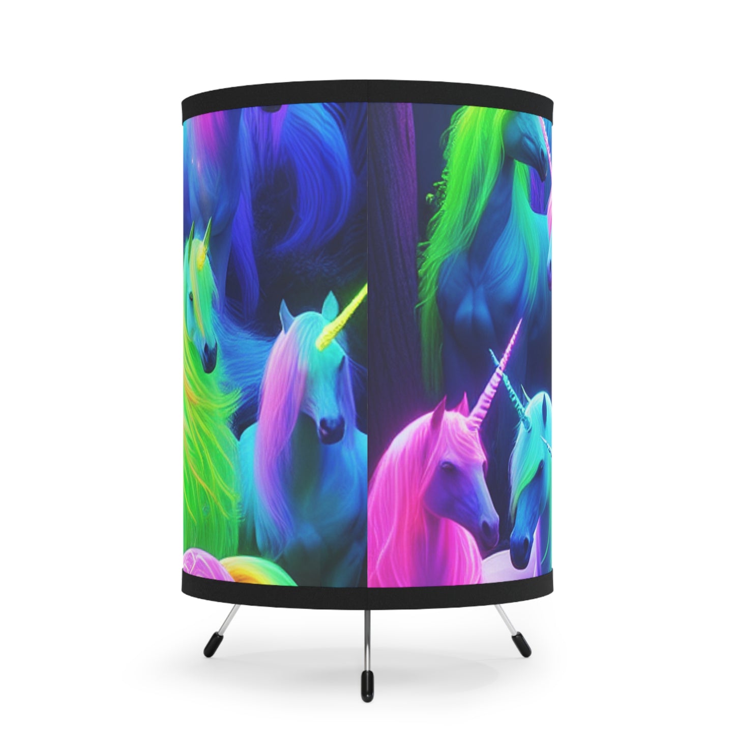 "The Mystic Illumination of the Unicorn Posse" - NEON Unicorns Art Tripod Lamp