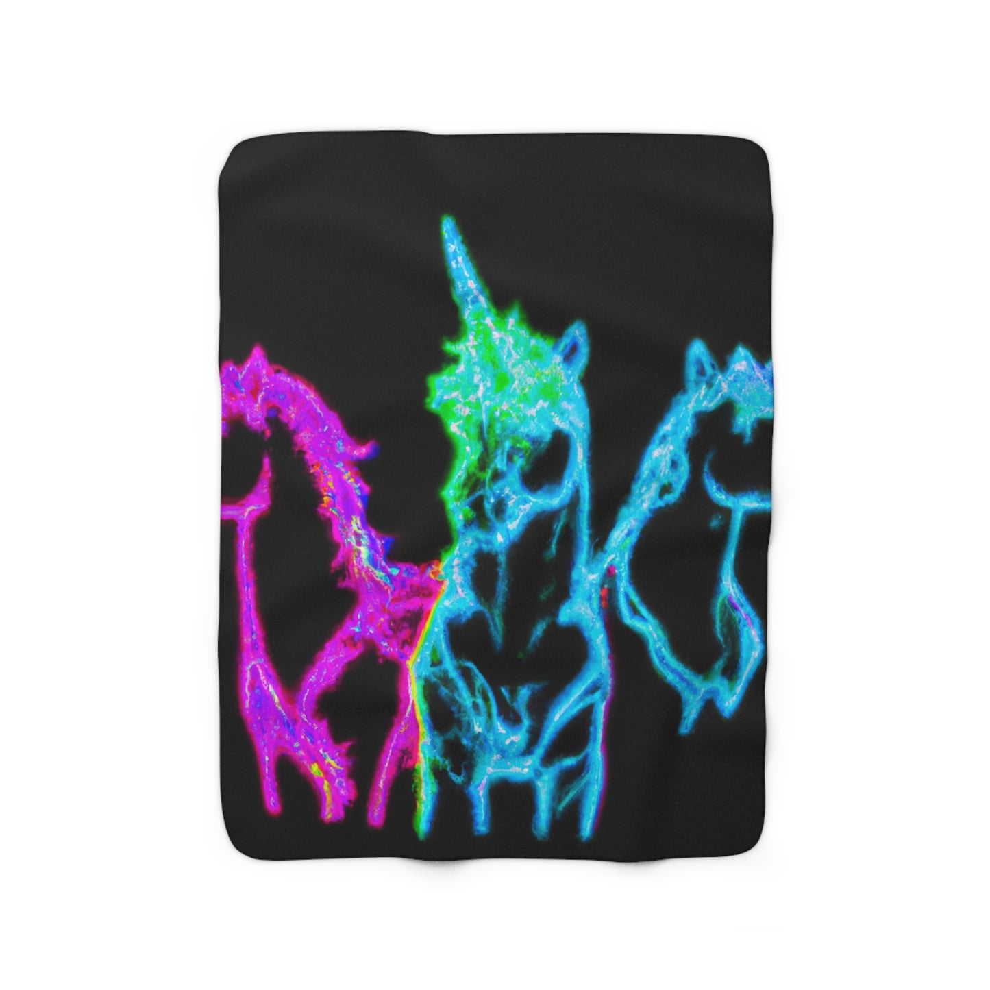 "Neon Dreamers" - NEON Unicorns Art Sherpa Blanket