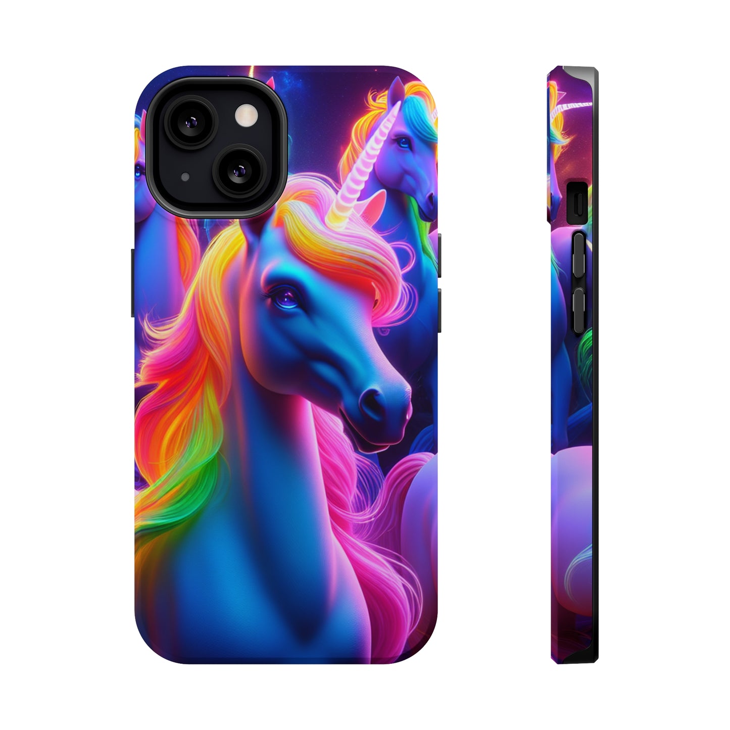 Neon Nighthorn Pride Neon Unicorns Premium Art Magsafe Magnet Tough IPhone 13 14 15 Pro Plus Max and Mini in Matte and Glossy Phone cases