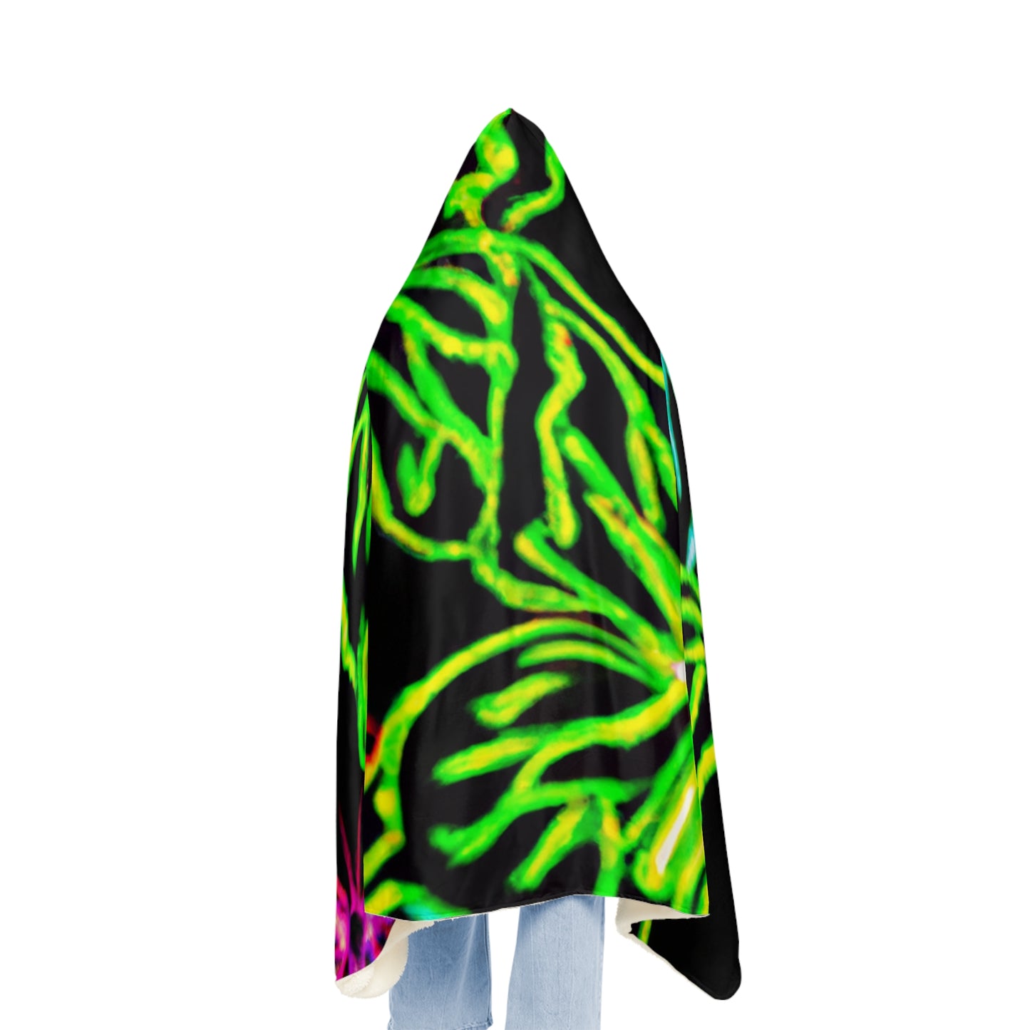 "Neon Flight" - NEON Butterflies Art Hooded Snuggle Blanket