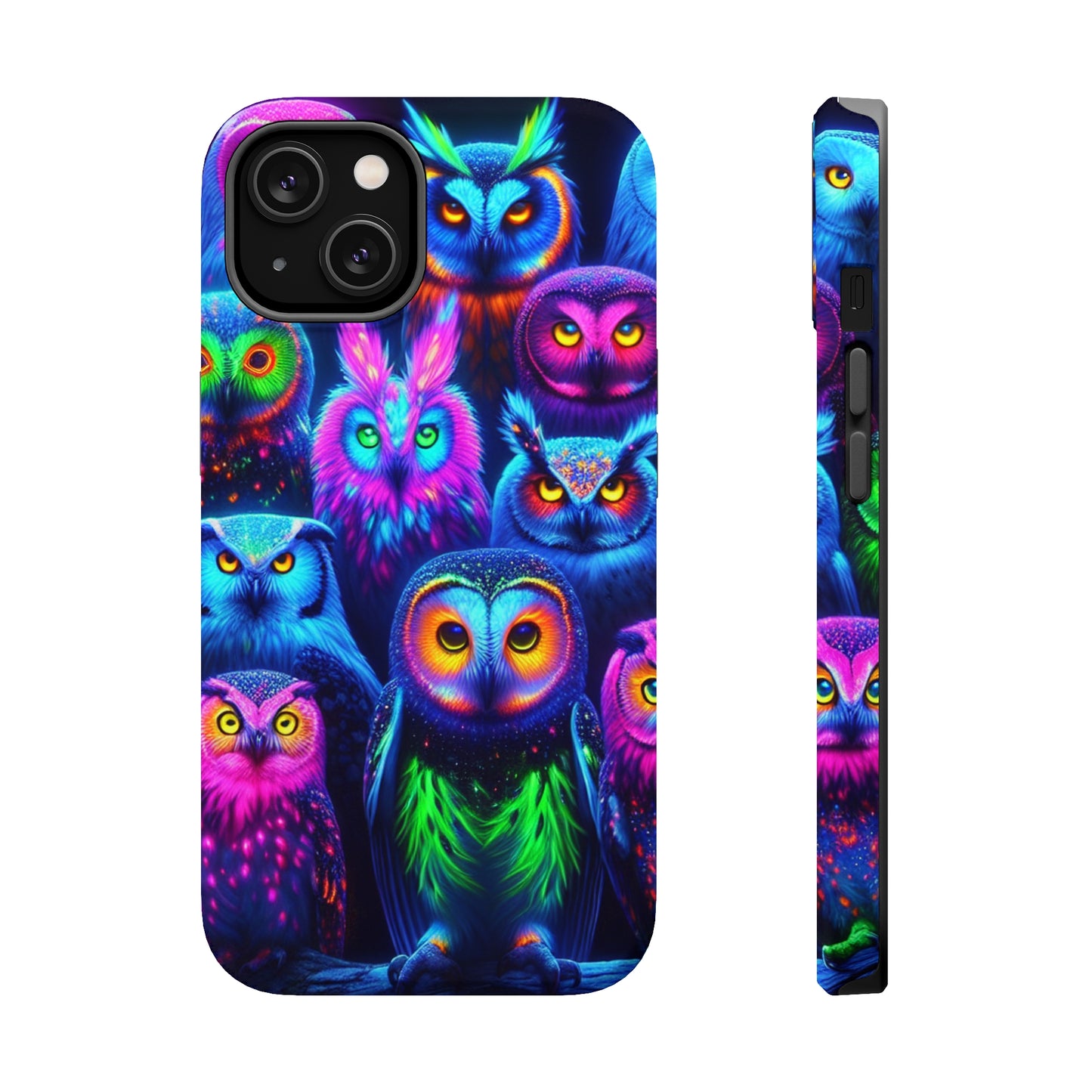 Neon Nocturnal Nook Neon Owls Premium Art Magsafe Magnet Tough IPhone 13 14 15 Pro Plus Max and Mini in Matte and Glossy Phone cases