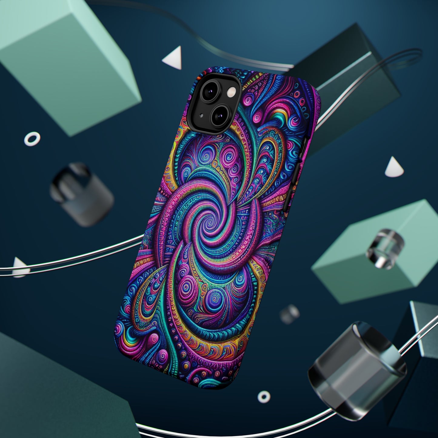 Cosmic Quasar Dreams. Neon Trippy Infinity Patterns Premium Art Magsafe Magnet Tough IPhone 13 14 15 Pro Plus Max and Mini in Matte and Glossy Phone cases