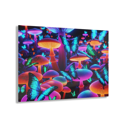 "Neon Fantasia" Butterflies & Mushrooms 1/4" Glossy Acrylic Art