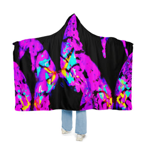 "Butterfly Carnival" - NEON Butterflies Art Hooded Snuggle Blanket