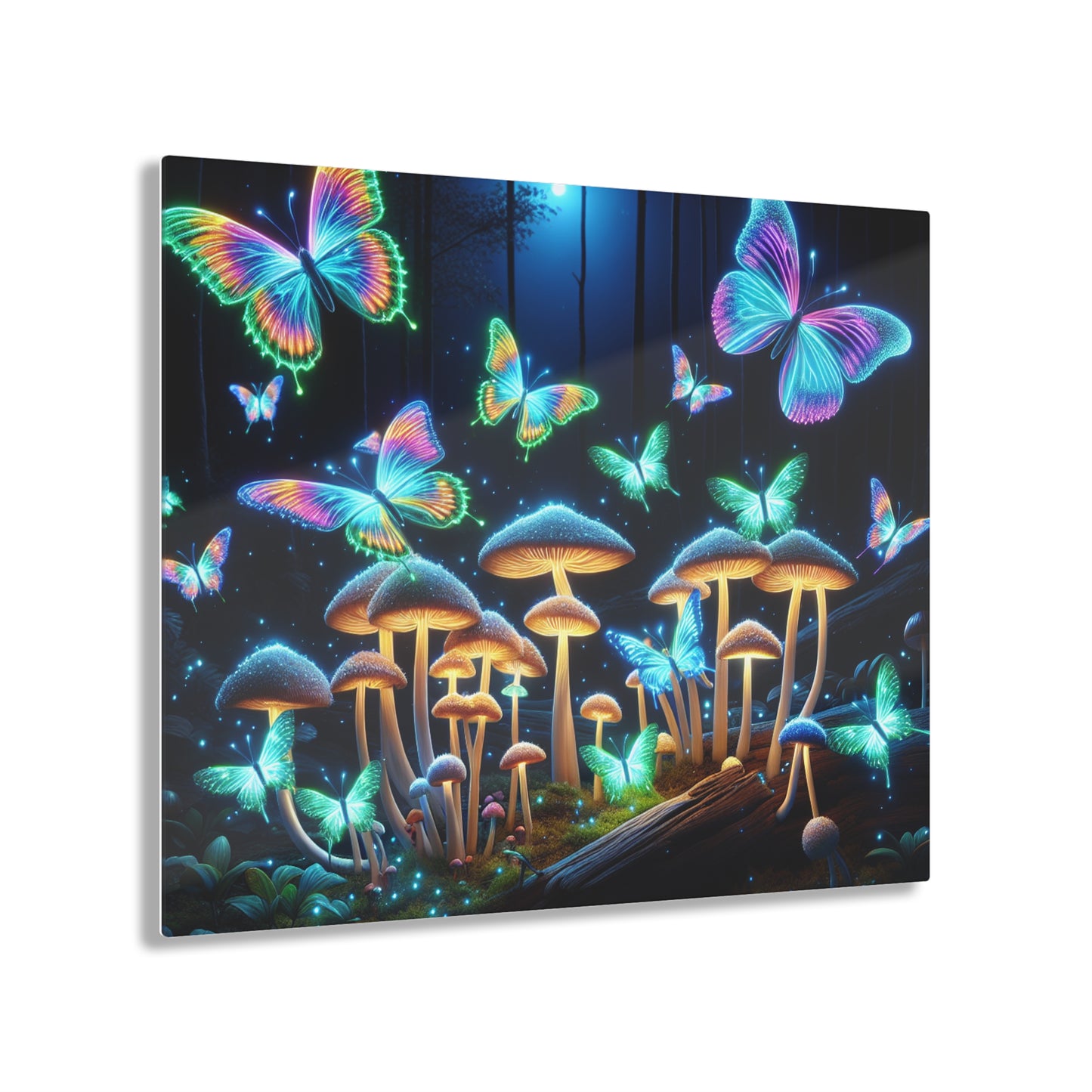 "Neon Dreamscapes" Butterflies & Mushrooms 1/4" Glossy Acrylic Art