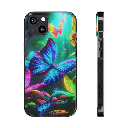 "Vivid Neon Flyaways" NEON Butterflies Art Polycarbonate Phone Case Samsung Galaxy s21 s22 Google Pixel 6 Iphone 11 12 13 14 Pro Max Mini Plus