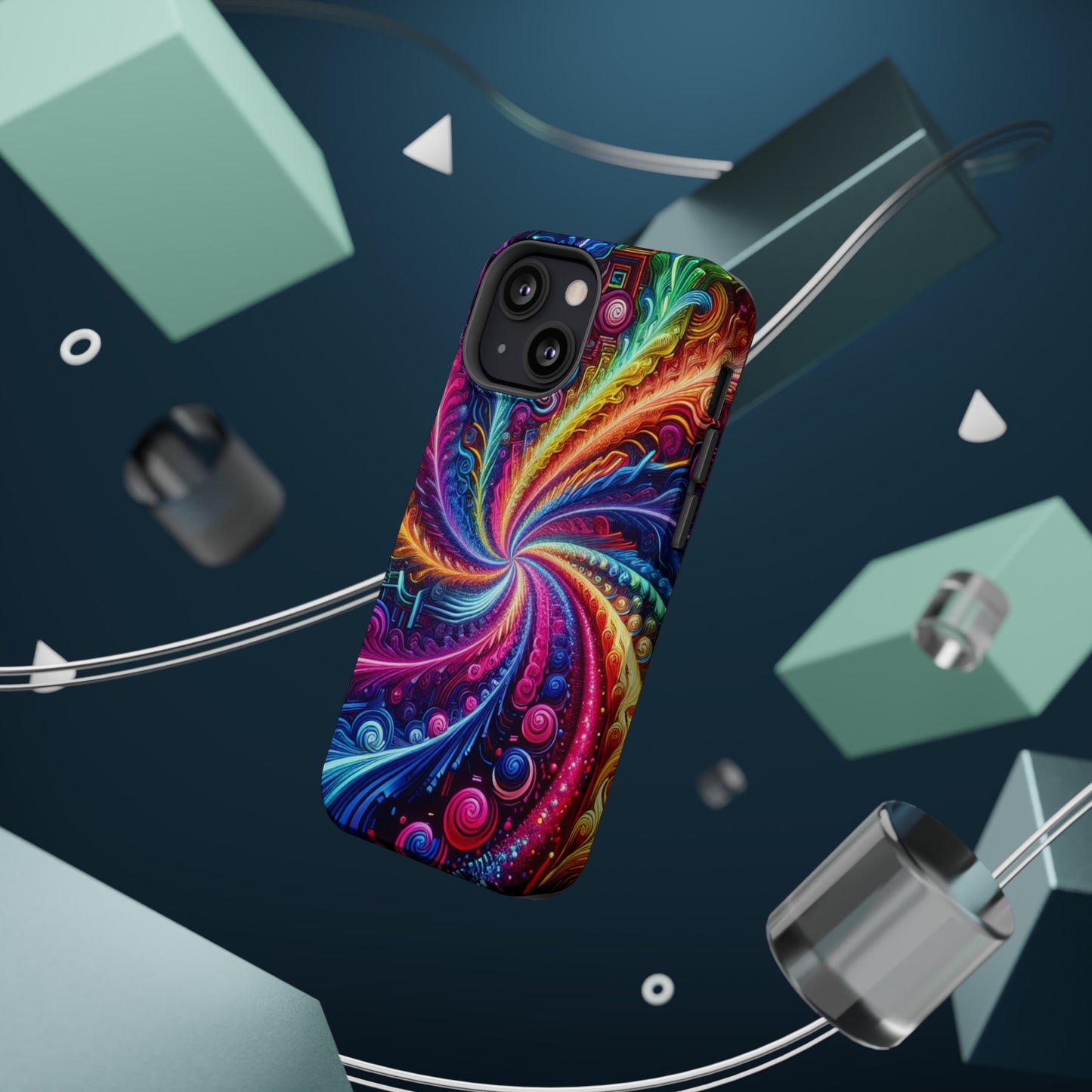 Infinite Neon Ravelry. Neon Trippy Infinity Patterns Premium Art Magsafe Magnet Tough IPhone 13 14 15 Pro Plus Max and Mini in Matte and Glossy Phone cases