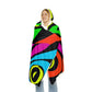 "Midnight Rainbow Illumination" - NEON Owls Art Hooded Snuggle Blanket